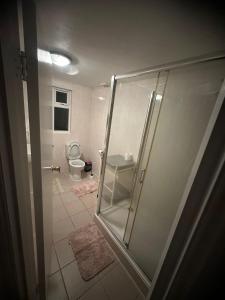 a bathroom with a shower and a toilet at Sweet dream 3 in London