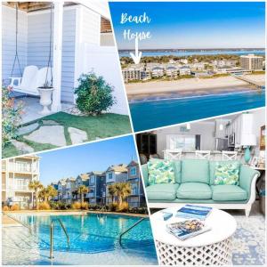 a collage of four pictures of a beach house at 3BR Seaside Villas Beach House POOL steps to OCEAN in Atlantic Beach