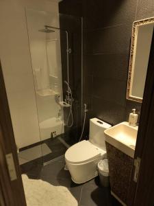 a bathroom with a toilet and a sink and a shower at Miraclz Skyline Tower in Dubai