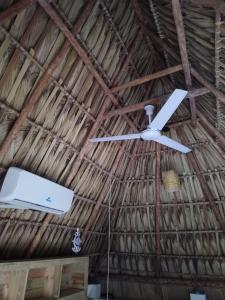 a ceiling fan in a thatched barn at El Puente in El Paredón Buena Vista