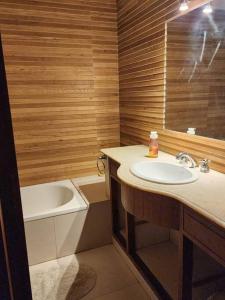 a bathroom with a sink and a bath tub and a sink at Viajar y sentirse en casa! in Mendoza