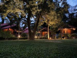una casa con un árbol en el patio por la noche en Samed Garden Resort, en Ko Samed