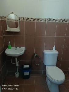 ein Bad mit einem WC und einem Waschbecken in der Unterkunft Homestay Yasmeen in Marang