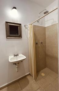 a bathroom with a sink and a shower at Habitación independiente al Norte de Mérida in Mérida