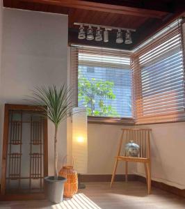 a room with a potted plant in front of a window at Seokchon Byeolchae in Seoul