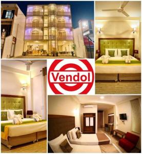 a collage of four pictures of a hotel room at Vendol Maliga Edge in Kandy