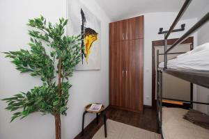 a bedroom with a plant and a bunk bed at Vienna City Business Rooms in Vienna