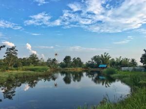 - une vue sur une rivière avec un ciel bleu et des nuages dans l'établissement Homtel Farmstay Campgrounds, à Pak Chong