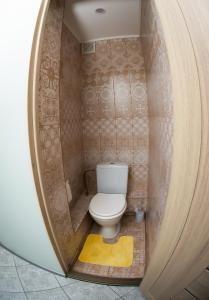 uma pequena casa de banho com WC num quarto em Dream Apartment em Jelgava