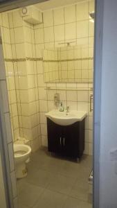 La salle de bains est pourvue d'un lavabo et de toilettes. dans l'établissement Da lillo, à Fuldatal