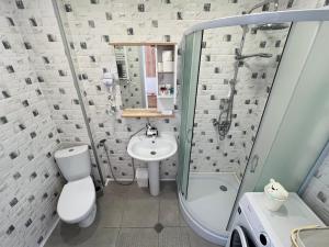 W łazience znajduje się toaleta, umywalka i prysznic. w obiekcie Twins #144 New Gudauri with Mountain View w mieście Gudauri