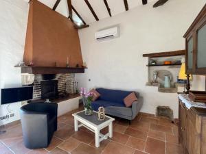 a living room with a couch and a fireplace at Moura in Labastide-Villefranche +30 photos