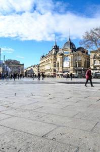 a group of people walking around a city square at Appartement Centre-ville spacieux, élégant / Climatisation in Montpellier