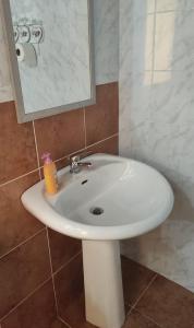 a white sink in a bathroom with a mirror at Agriturismo S'Armidda in Seùlo +78 photos