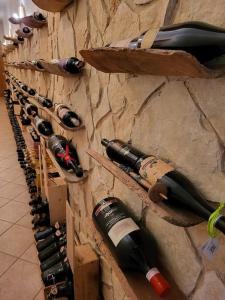 a row of wine bottles hanging on a wall at Dimora da Capo Appartamento in Villa in Casoli