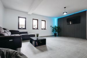 un soggiorno con divano e TV di NOR Villa a Ciungetu