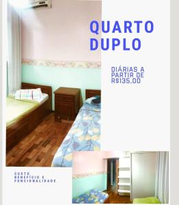 un collage de photos d'une chambre avec un lit dans l'établissement American Hostel, à Joinville