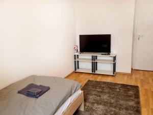 una camera con letto e TV a schermo piatto di Main Apartments in Hattersheim a Hattersheim