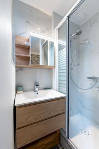 a bathroom with a sink and a shower at Secteur Gare et GEM: 2 pièces - fibre - confort + in Grenoble