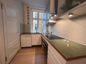 コペンハーゲンにあるOuthentic Apartmentのキッチン(シンク、カウンタートップ付)