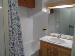 a bathroom with a sink and a shower curtain at Appartement Valfréjus, 4 pièces, 8 personnes - FR-1-561-27 in Valfréjus
