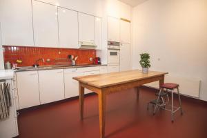 a kitchen with a wooden table with a plant on it at Beautiful Villa in the Heart of Basel in Basel