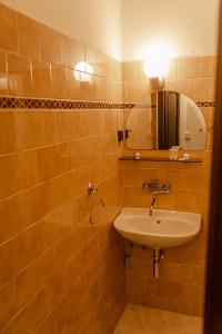 a bathroom with a sink and a mirror at Penzión Kúria in Dolný Kubín