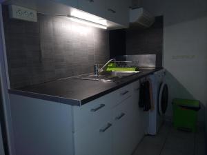 eine Küche mit einer Spüle und einer Waschmaschine in der Unterkunft MER, BATEAUX, Canaux in Sète