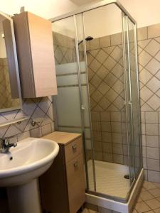 een badkamer met een douche en een wastafel bij Appartamento panoramico Terranera in Terranera