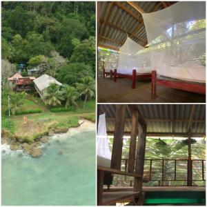 a collage of three pictures of a river and a resort at Hostal El Chileno Sapzurro in Sapzurro