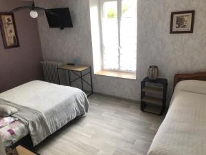 a bedroom with two beds and a window at Les hortensias in Grand-Fougeray