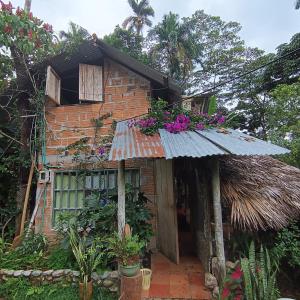 a brick house with flowers on the roof at Morada Al Sur in Mocoa