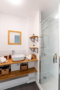 格勒諾布爾的住宿－4 personnes - 2 chambres -fibre - balcon - confort，一间带水槽和淋浴的浴室