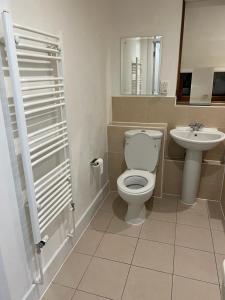 a bathroom with a toilet and a sink at Immaculate 1-Bed Apartment in East London in London