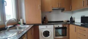 a kitchen with a sink and a washing machine at Apartamento Punta Balea in Cangas de Morrazo