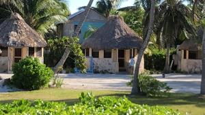a resort with two huts and palm trees at Costa De Cocos in Xcalak