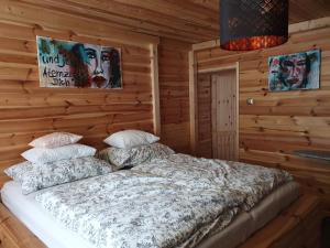 Tempat tidur dalam kamar di Apartments Beskydy