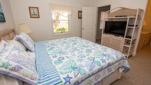ein Schlafzimmer mit einem Bett und einem Flachbildfernseher in der Unterkunft Soundside, Lake View, Hot Tub, Dogs Welcome, Community Amenities, VOH56, Atlantic Sound Waves in Corolla