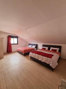 a bedroom with two beds and a window at Villa Piton Textor in La Plaine des Palmistes
