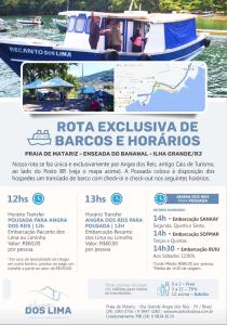 Praia do Bananal的住宿－瑞坎托多斯利馬旅館，河上租船的传单
