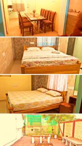 2 immagini di una camera con letto e tavolo di Mahalakshmi Home Stay a Kanchipuram