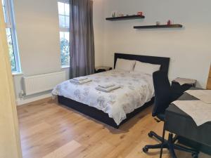 a bedroom with a bed and a desk and a chair at Daniari guest rooms in Erith