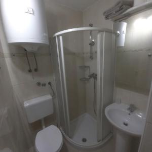 a bathroom with a shower and a toilet and a sink at Apartment & studio Elizabet in Baška
