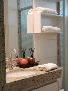 een badkamerbar met een wastafel en een spiegel bij Ruppell - Easy Life - Vaca Brava in Goiânia