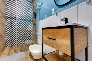 Poddąbek Comfort في بودودومبيا: حمام مع دش ومرحاض