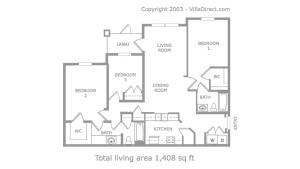Plano de planta de una zona de estar de alquiler de pies cuadrados en The Great Escape - A spacious 1st floor condo on Windsor Palms Resort - close to Disney, en Kissimmee