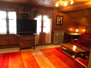 a living room with a flat screen tv and a couch at Appartement montagne Le Revard in Pugny-Chatenod