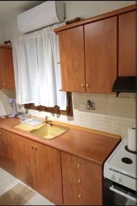 uma cozinha com um lavatório e um fogão em Evaggelia's Apartments 3 Διαμονή στο χωριό 