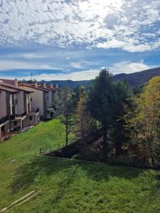 a view of a yard with a house at La casa del bosque in Alcalá de la Selva