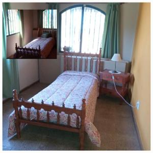two pictures of a bedroom with a bed in a room at La Ilusión in Campos Salles